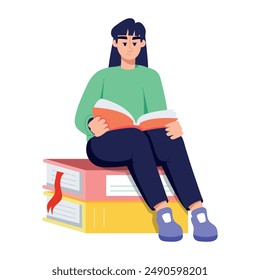 Modern flat illustration of a reading student 