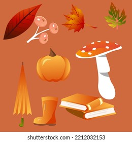 modern flat illustration Seamless autumn forest theme pattern with another floral and mushrooms image assets, fall, t-shirts, texture perfect for mugs, fabrics, free Vector illustration