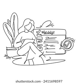 Ilustración plana moderna Web Mi lista de observación, eleve su proceso creativo con ilustraciones enfocadas a la web cuidadosamente seleccionadas para inspirar y deleitar