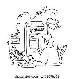 Ilustración plana moderna Web Mi lista de observación, eleve su proceso creativo con ilustraciones enfocadas a la web cuidadosamente seleccionadas para inspirar y deleitar