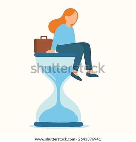 Modern Flat Illustration of Woman Sitting on Hourglass Time Concept