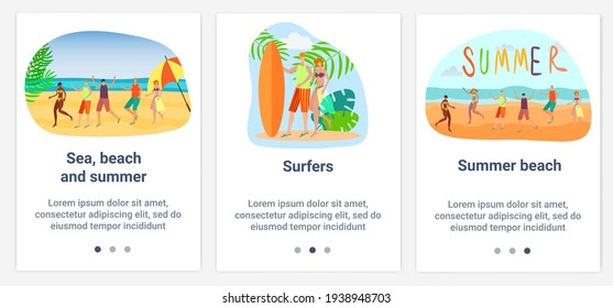 Modern flat illustrations in the form of a slider for web design. A set of UI and UX interfaces for the user interface.Theme Sea, beach and summer.
