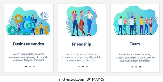 Modern flat illustrations in the form of a slider for web design. A set of UI and UX interfaces for the user interface.Topic Business service and teamwork.