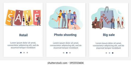 Moderne flache Illustrationen in Form eines Schiebereglers für Webdesign. Eine Reihe von UI- und UX-Schnittstellen für die Benutzeroberfläche.Theme Retail, Fotografie und Großhandel.