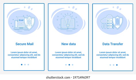Modern flat illustrations in the form of a slider for web design. A set of UI and UX interfaces for the user interface.Subject Secure Mail, New data, Data Transfer.