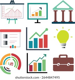 Modern flat illustrations showcasing key business and financial concept themes.