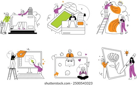 Ilustraciones modernas de trabajo en equipo en negocios y Tecnología para proyectos innovadores y colaborativos