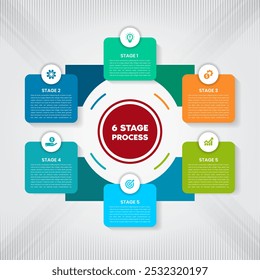 Modern flat infographic design template. 7 numbered rectangular paper frames placed in horizontal rows. Concept of 7 stages of marketing strategy. Simple vector illustration for business