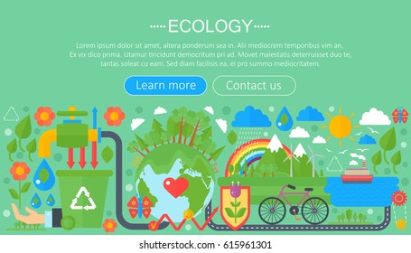 Modern flat infographic ecology concept. Green energy alternative fuel. Web header poster.