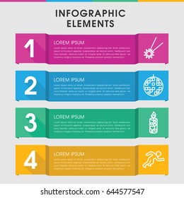 Modern flat infographic template. infographic design with flat icons includes candle, disco ball, running. can be used for presentation, diagram, annual report, web design.