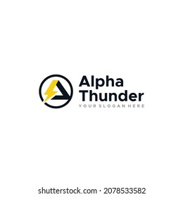 Modern flat initial A Alpha Thunder logo design