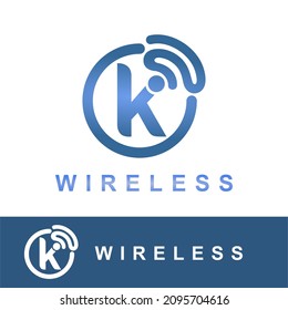 Modern Flat Initial k Letter with Signal Wireless Symbol for Information, Technology, Internet Connection, Wi-Fi, NetworkService Company Logo Idea