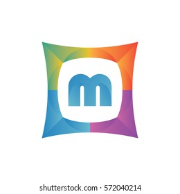 modern flat initial letter m geometric shape framing typography logo design for brand and company identity. gradient blue color