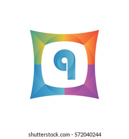 modern flat initial letter q geometric shape framing typography logo design for brand and company identity. gradient blue color