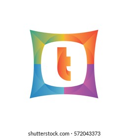 modern flat initial letter t geometric shape framing typography logo design for brand and company identity. gradient orange color