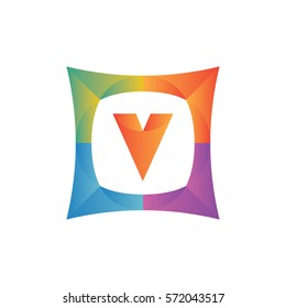 modern flat initial letter v geometric shape framing typography logo design for brand and company identity. gradient orange color