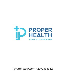 Modern flat initial P PROPER HEALTH logo design