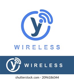  Modern Flat Initial y Letter with Signal Wireless Symbol for Information, Technology, Internet Connection, Wi-Fi, Network Service Company Logo Idea