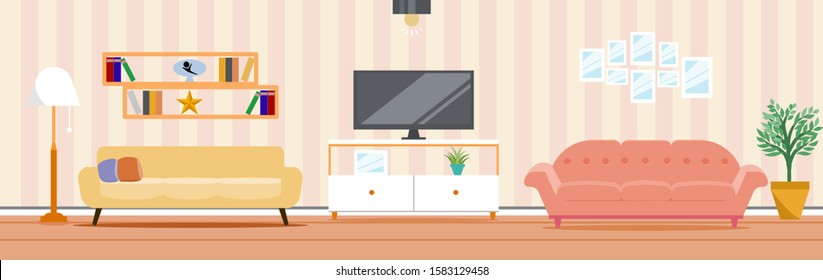 Modern flat interior living room with sofa and television