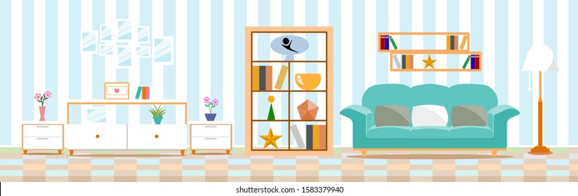 Modern flat interior living room with sofa and table