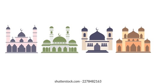 Modern Flat Islamic Mosque Building, Suitable for Diagrams, Map, Infographics, Illustration, And Other Graphic Related Assets. Traditional arabesque ornament illustration.