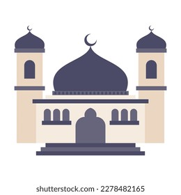 Modern Flat Islamic Mosque Building, Suitable for Diagrams, Map, Infographics, Illustration, And Other Graphic Related Assets. Traditional arabesque ornament illustration.