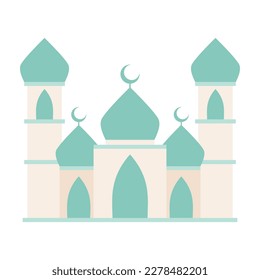 Modern Flat Islamic Mosque Building, Suitable for Diagrams, Map, Infographics, Illustration, And Other Graphic Related Assets. Traditional arabesque ornament illustration.