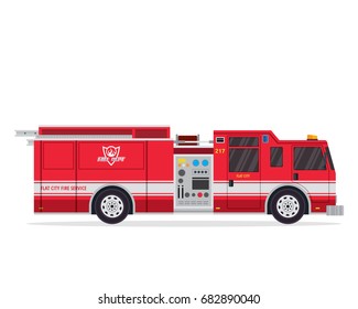 Modern Flat Isolated Firefighter Truck Illustration