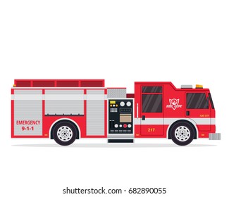 Modern Flat Isolated Firefighter Truck Illustration