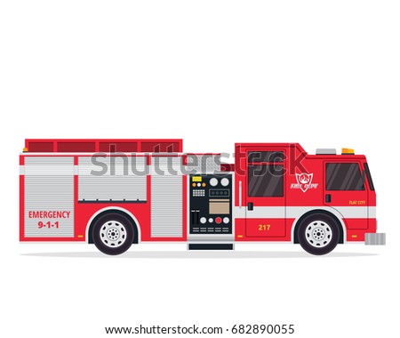 Modern Flat Isolated Firefighter Truck Illustration