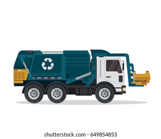 Modern Flat Isolated Garbage Truck Illustration