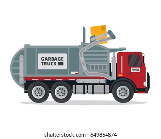 Modern Flat Isolated Garbage Truck Illustration