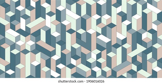 Fondo isométrico plano moderno. Textura geométrica vectorial colorida con paralelepípedos