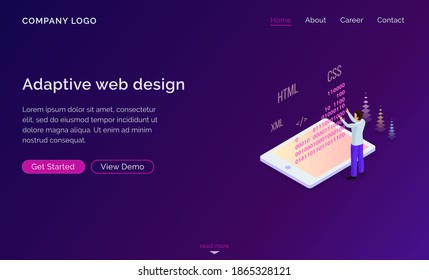 Modern flat isometric design of Web Development for website and mobile website. Programming concept landing page template. Easy to edit and customize. Vector illustration.