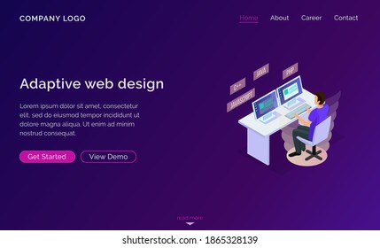 Modern flat isometric design of Web Development for website and mobile website. Programming concept landing page template. Easy to edit and customize. Vector illustration.