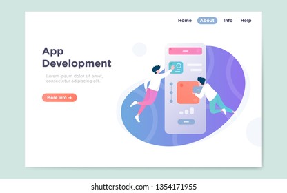 Modern flat landing page of application development