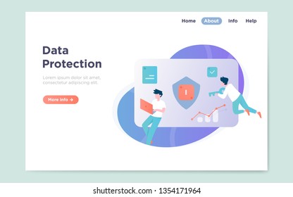 Modern flat landing page of data protection