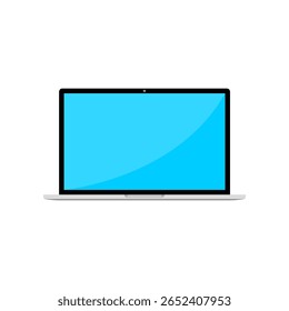 Modern flat laptop with blank blue screen. Notebook computer icon in minimal style and clean design