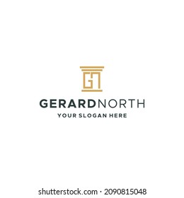 Diseño del logotipo GERADN NORTH de la marca de letra plana moderna 