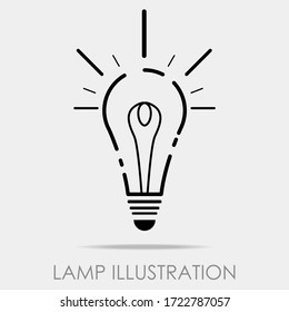 Ilustración aislada moderna de bombilla plana, pensar concepto lineal idea. Luz eléctrica, luz eléctrica. Elemento de línea de corte moderno para el diseño gráfico. Para sitios web, ui etc. Eps 10 vectorial