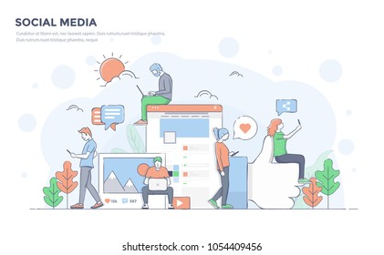 Modern flat line color design, hand drawn Line Business concept for SocialMedia, easy to use and highly customizable. Modern vector illustration concept, isolated on white background.
