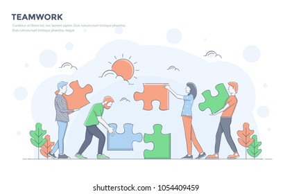Modern flat line color design, hand drawn Line Business concept for Teamwork, easy to use and highly customizable. Modern vector illustration concept, isolated on white background.