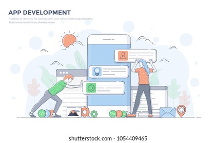 Modern flat line color design, hand drawn Line Business concept for App Development, easy to use and highly customizable. Modern vector illustration concept, isolated on white background.