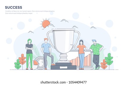 Modern flat line color design, hand drawn Line Business concept for Success, easy to use and highly customizable. Modern vector illustration concept, isolated on white background.