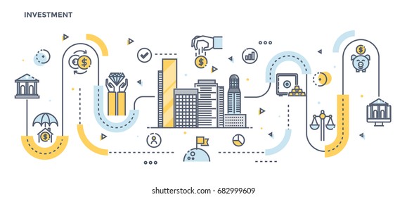 Modernes flaches Farbillustrationskonzept für Investitionen. Konzeptiert Webbanner und gedruckte Materialien. Vektorgrafik