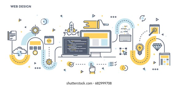 Modern Flat Line Color illustration Concept for Web Design. Concepts web banner and printed materials. Vector Illustration