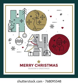 Modern Flat Line creative Christmas greeting card design. Happy holidays. Can be used as Christmas card, poster, banner, frame. Vector Illustration