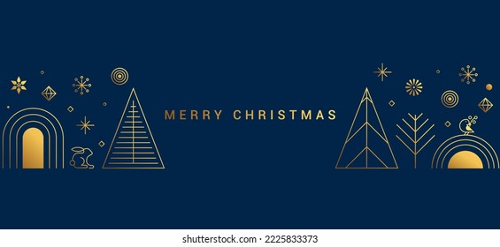Modern Flat Line design Creative Christmas greeting card. Abstract Christmas ornaments pattern, holiday theme. Can be used as Christmas card, poster, banner, frame. Vector Illustration