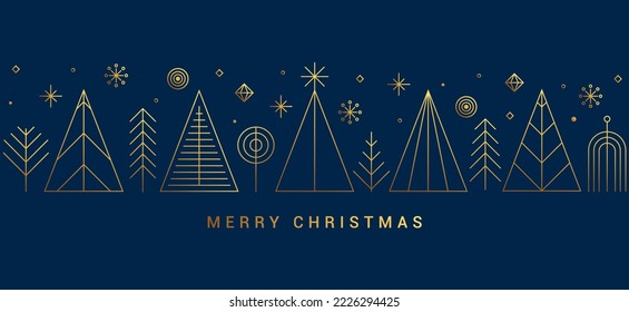 Modern Flat Line design Creative Christmas greeting card. Abstract Christmas ornaments pattern, holiday theme. Can be used as Christmas card, poster, banner, frame. Vector Illustration