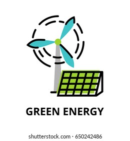 Modern flat line design icon, concept of Green Energy, technologies of future for graphic and web design